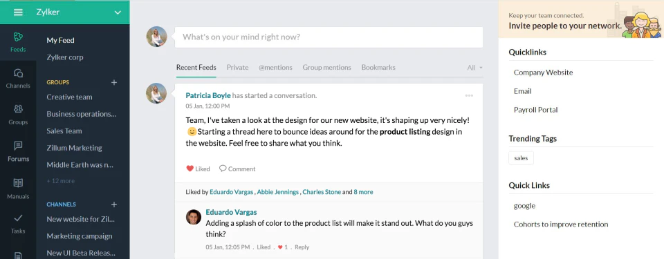 screenshot of Zoho Connect